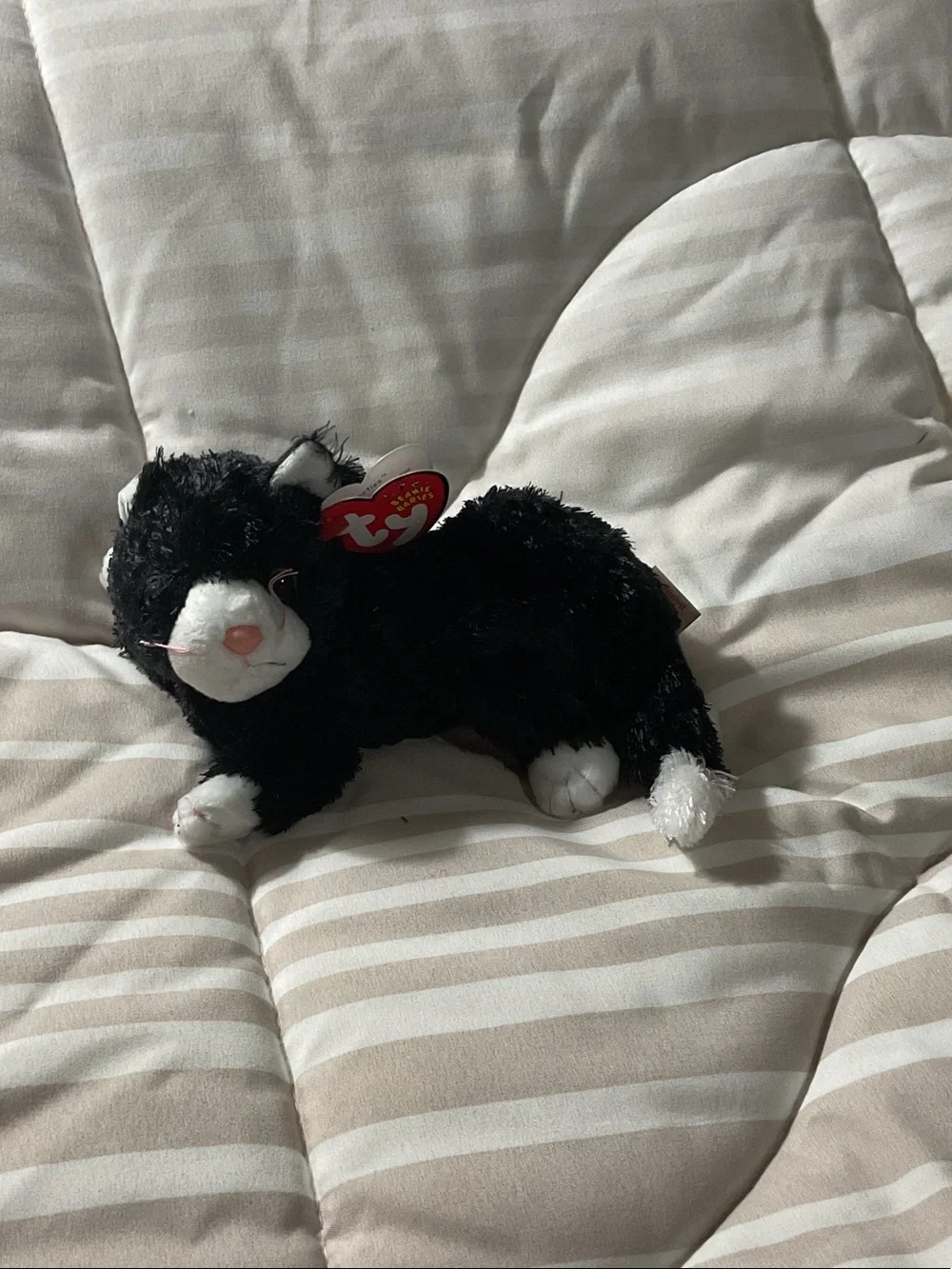 Ty Black and White Plush Cat with Heart Tag 2002